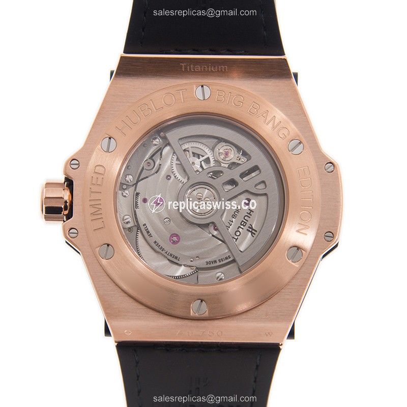 Hublot Big Bang Replica - Auto - 18kt Rose Gold - Diamond Bezel - Blue Dial - Leather Strap - View 3