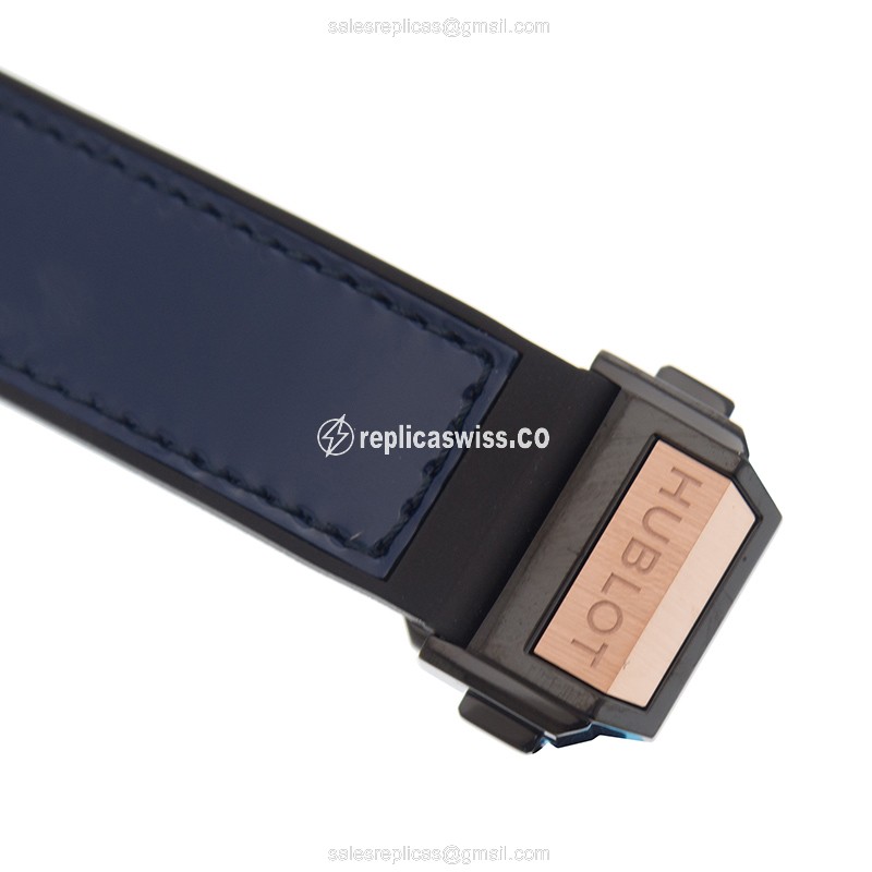 Hublot Big Bang Replica - Auto - 18kt Rose Gold - Diamond Bezel - Blue Dial - Leather Strap - View 4