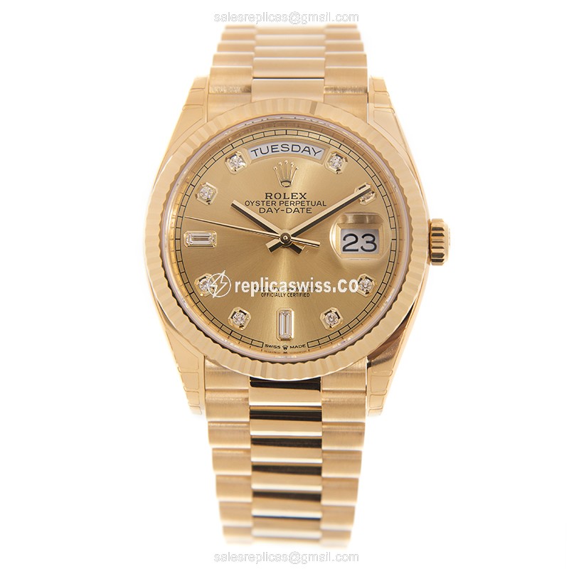 Rolex DAY-DATE Replica - Automatic - 18kt Gold Case - Gold Dial - Gold Strap - View 2