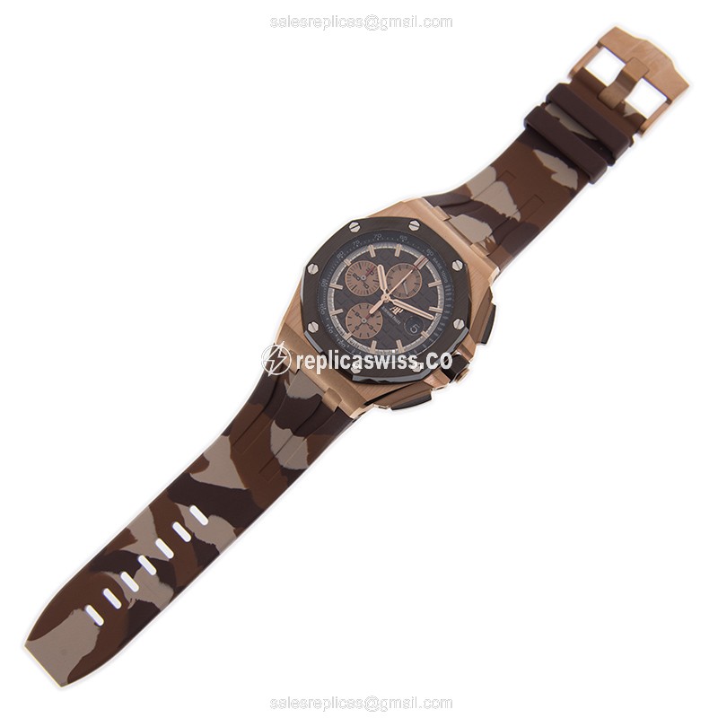 Automatic ROYAL OAK OFFSHORE - 18kt Rose Gold - Brown Dial - Rubber Strap - Buckle Clasp - View 2