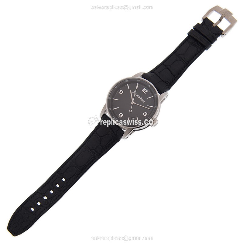 CODE 11.59 Audemars Piguet Replica - Automatic - 18kt White Gold - Black Dial - Leather Strap - Buckle Clasp - View 2