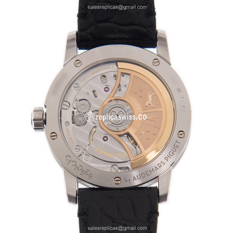 CODE 11.59 Audemars Piguet Replica - Automatic - 18kt White Gold - Black Dial - Leather Strap - Buckle Clasp - View 3
