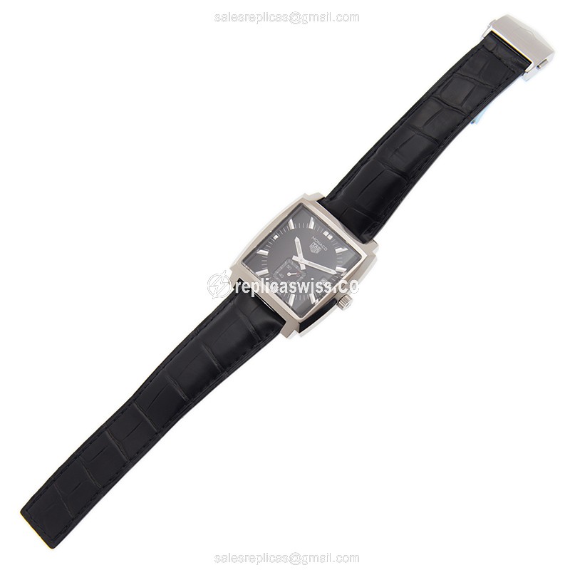 Tag Heuer Manaco Quartz Replica - Black Dial - Leather Strap - Buckle Clasp - View 2
