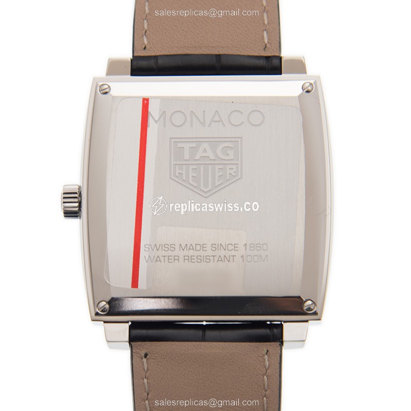 Tag Heuer Manaco Quartz Replica - Black Dial - Leather Strap - Buckle Clasp - View 3