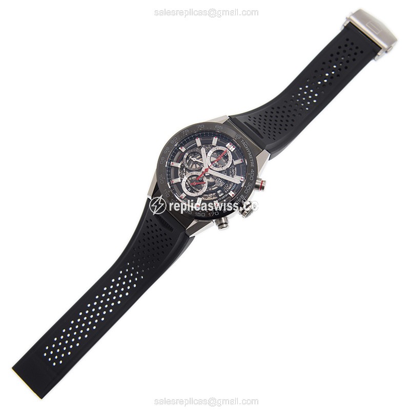 Automatic Tag Heuer Carrera Replica - Ceramic Case - Skull Dial - Black Rubber Strap - Buckle Clasp - View 2