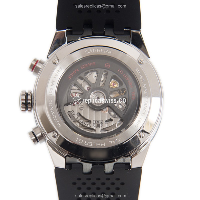 Automatic Tag Heuer Carrera Replica - Ceramic Case - Skull Dial - Black Rubber Strap - Buckle Clasp - View 3