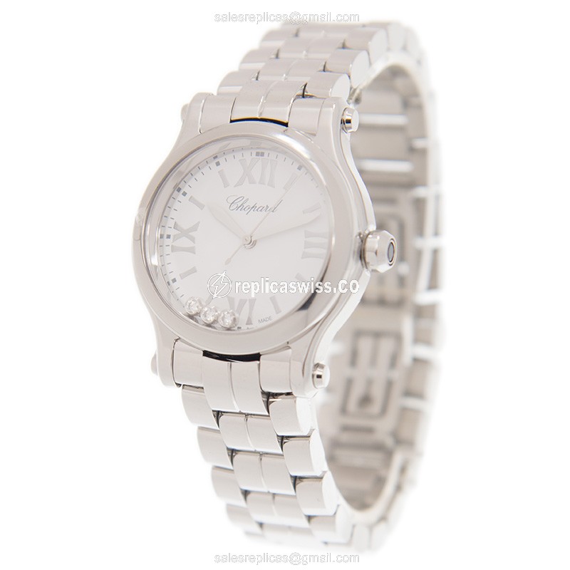 Chopard Happy Sport Quartz - Stainless Steel Case - White Dial - Silver Strap - View 3
