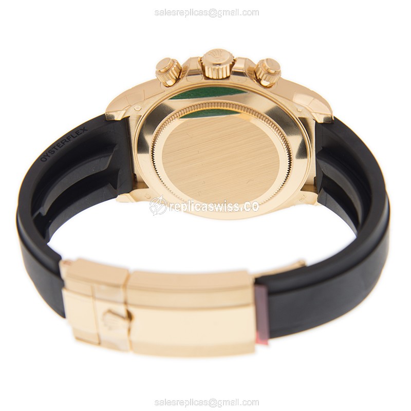 Rolex Daytona Replica - 18kt Gold, Diamond Case - Automatic, Black Dial, Rubber Strap - View 4