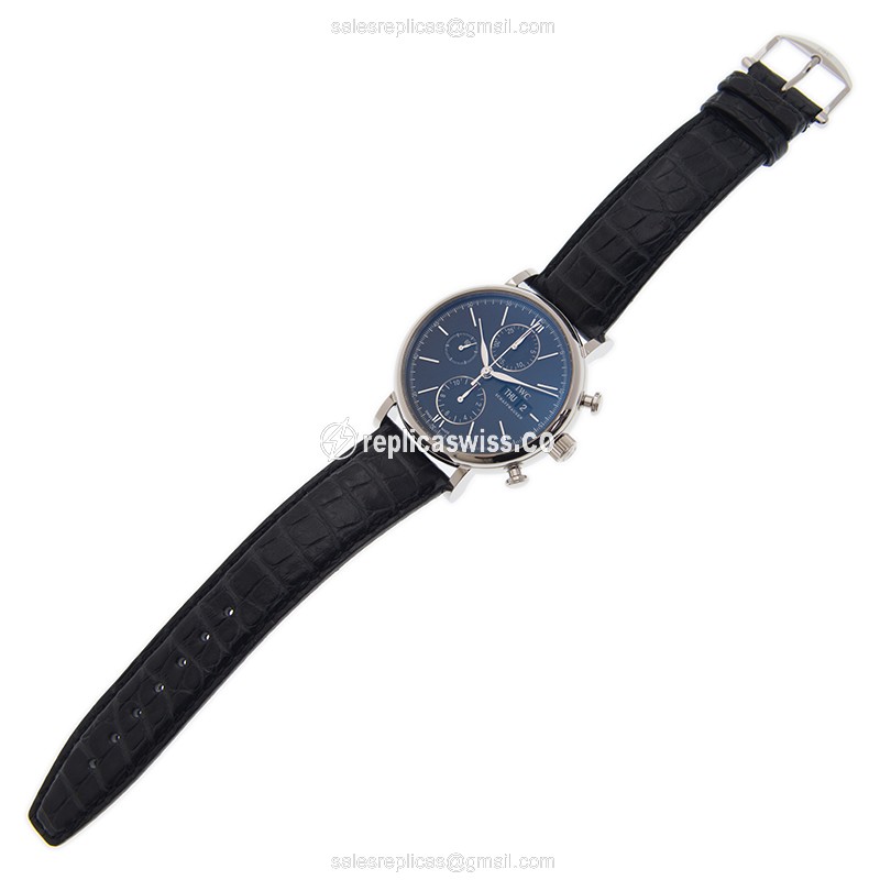 IWC Portofino Automatic - Black Dial - Stainless Steel Case - Black Alligator Strap - Buckle Clasp - View 2