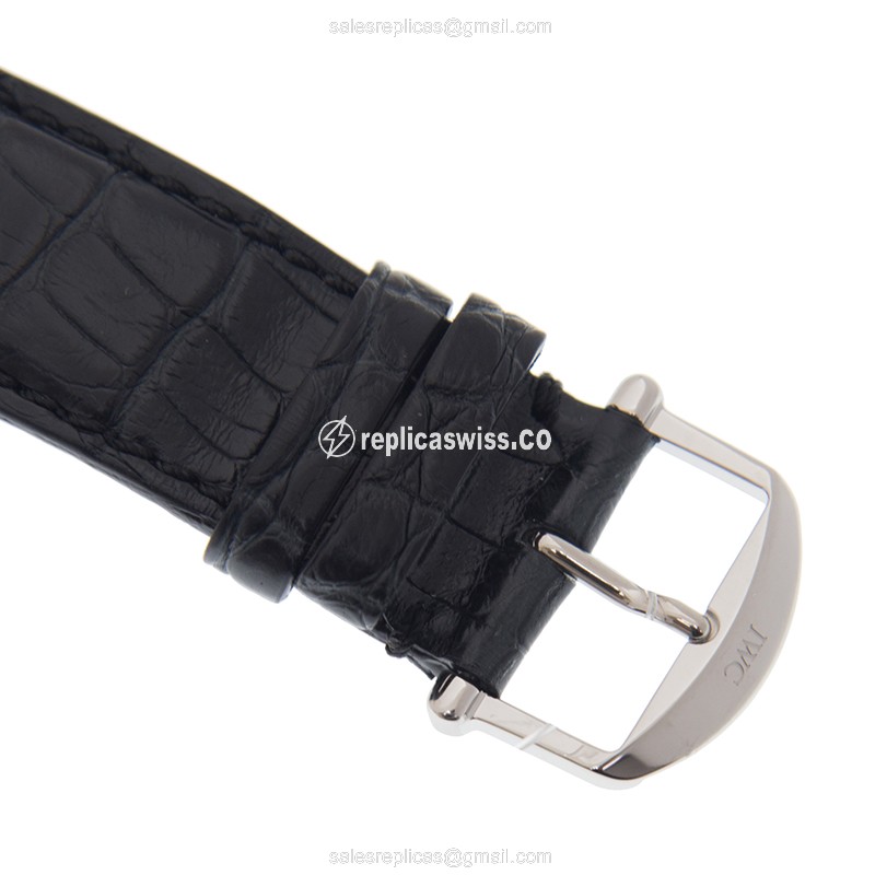 IWC Portofino Automatic - Black Dial - Stainless Steel Case - Black Alligator Strap - Buckle Clasp - View 4