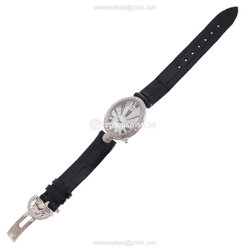 Breguet REINE DE NAPLES 8928BB/51/944/DD0D - Auto 18kt White Gold - Diamond Bezel - White Dial - Black Leather Strap - View 2