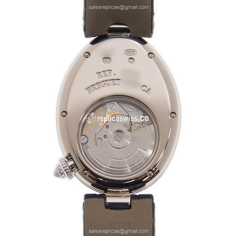 Breguet REINE DE NAPLES 8928BB/51/944/DD0D - Auto 18kt White Gold - Diamond Bezel - White Dial - Black Leather Strap - View 3