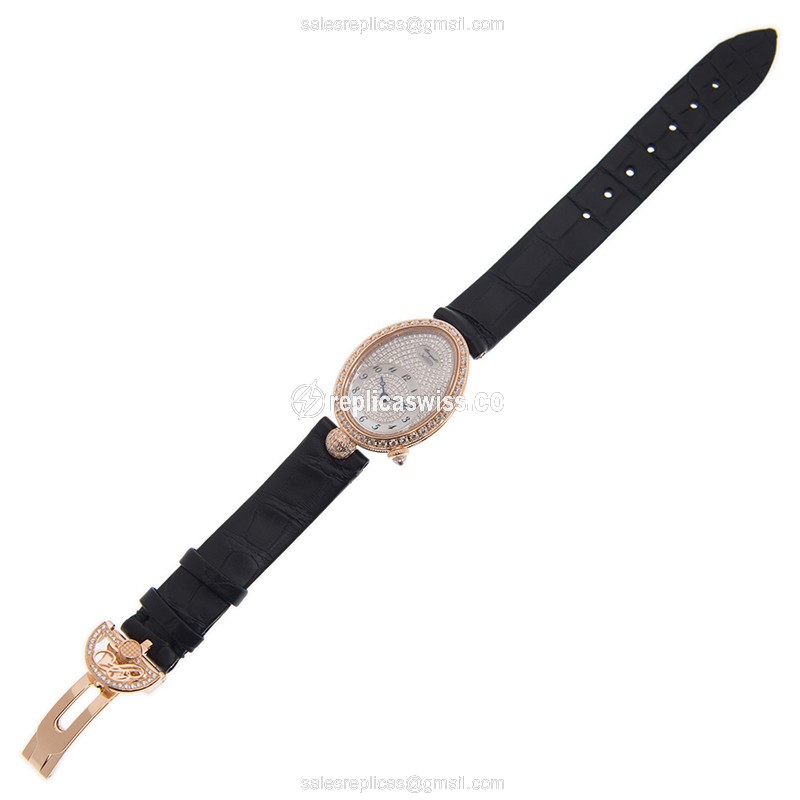 Breguet REINE DE NAPLES Replica - Automatic - 18kt Rose Gold - Diamond Dial - Silver - Leather Strap - View 2