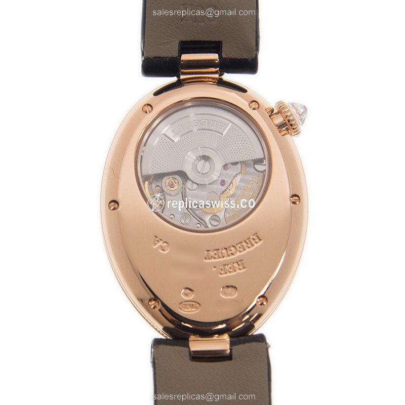 Breguet REINE DE NAPLES Replica - Automatic - 18kt Rose Gold - Diamond Dial - Silver - Leather Strap - View 3