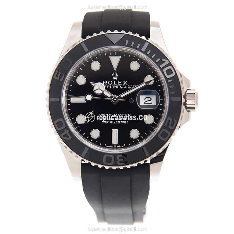 Rolex Yacht Master Replica - 18kt Gold - Automatic - Black Dial, Rubber Strap - View 2
