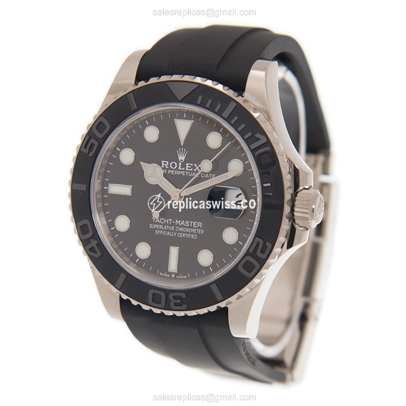 Rolex Yacht Master Replica - 18kt Gold - Automatic - Black Dial, Rubber Strap - View 3
