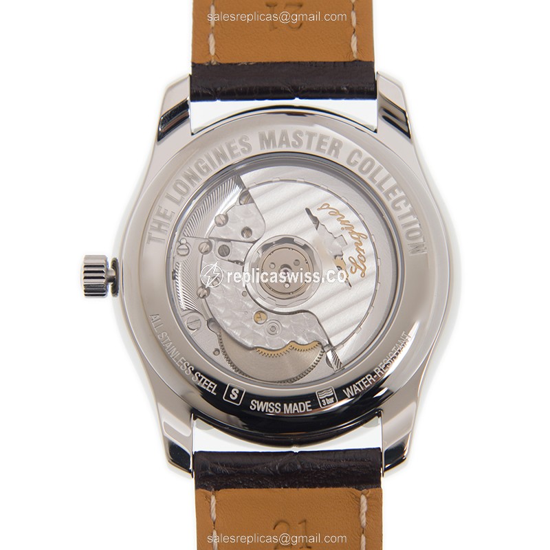 Longines L2.909.4.78.3 Replica - Automatic - Steel Case, White Dial, Brown Leather Strap - View 3