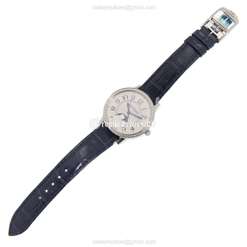 Jaeger-Lecoultre Rendez-Vous Replica - Automatic - White Dial - Diamonds - Blue Alligator Strap - View 2