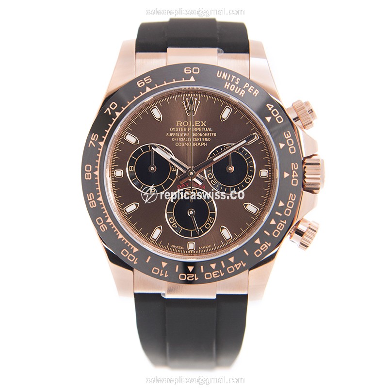 Rolex Daytona 116515LN-0041/40 Replica - Automatic 18kt Gold - Brown Dial - Black Rubber Strap - View 2