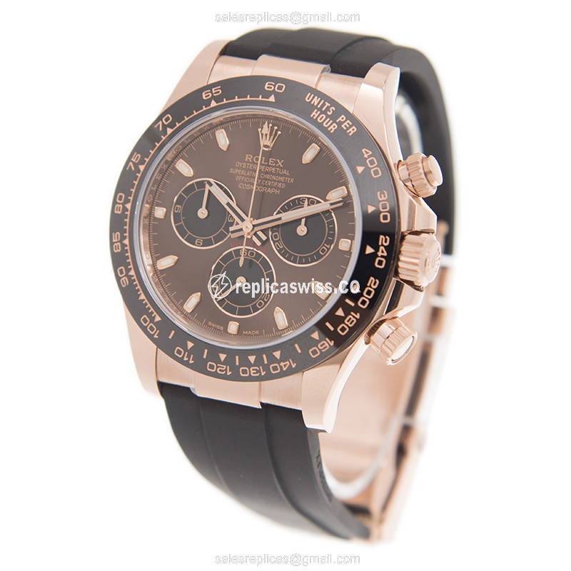 Rolex Daytona 116515LN-0041/40 Replica - Automatic 18kt Gold - Brown Dial - Black Rubber Strap - View 3
