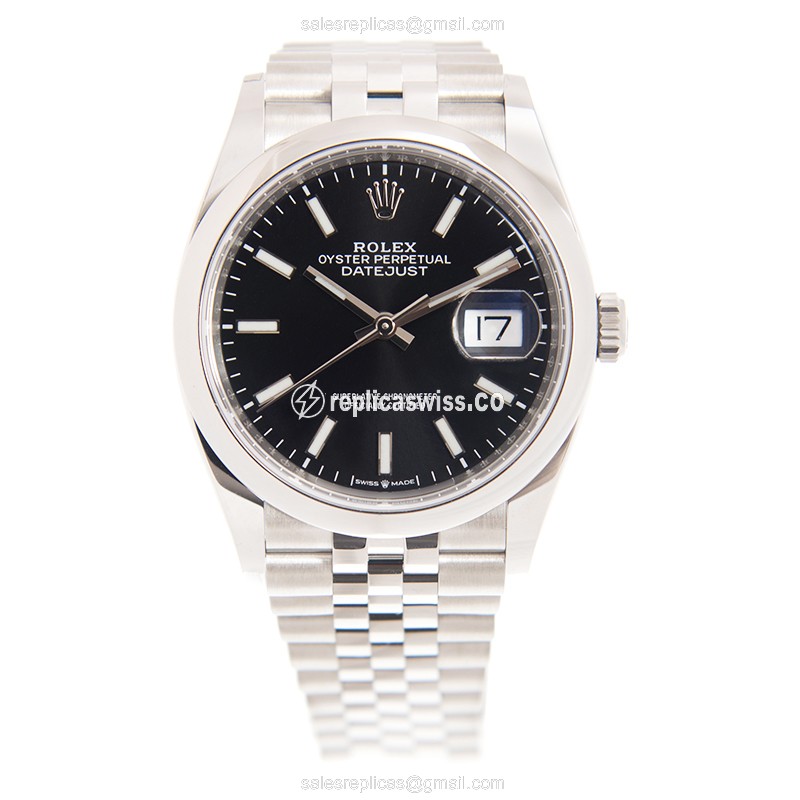 Rolex DATEJUST Replica - Automatic - Stainless Steel - Black Dial, Silver Clasp - View 2