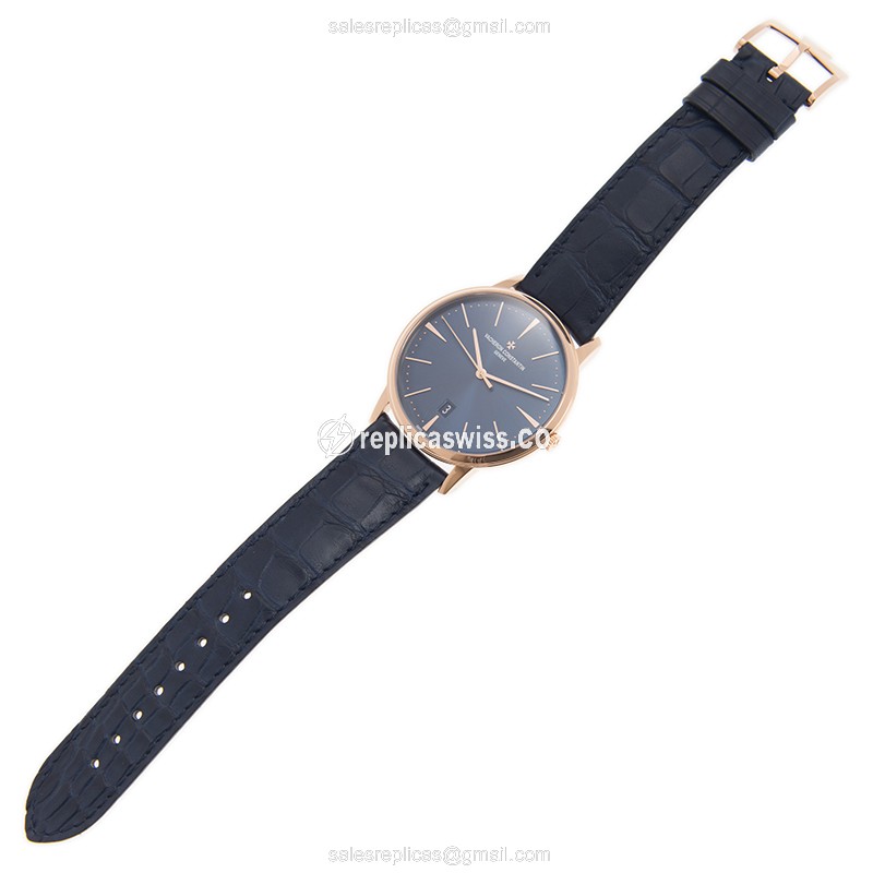 Vacheron Constantin 85180/000R-B515 PATRIMONY TRADITIONELLE - Automatic - 18kt Rose Gold - Blue Dial - Alligator Blue Strap - View 2