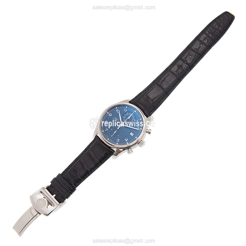 IWC Portuguese Replica - Automatic - Stainless Steel - Blue Dial - Black Alligator Buckle - View 2
