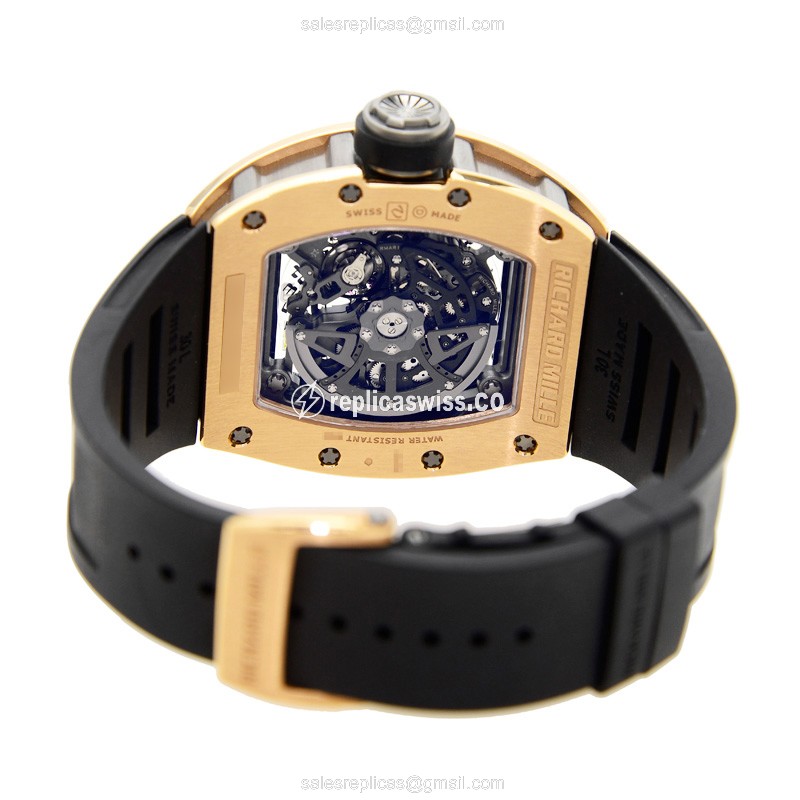 Richard Mille RM030 - Automatic - 18kt Rose Gold - Skull Dial - Black Rubber Strap - View 4