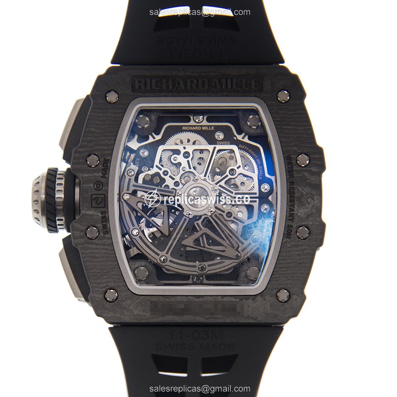 Richard Mille RM11-03 - Automatic Carbon Fiber Case - Silver Dial - Black Rubber Strap - View 3