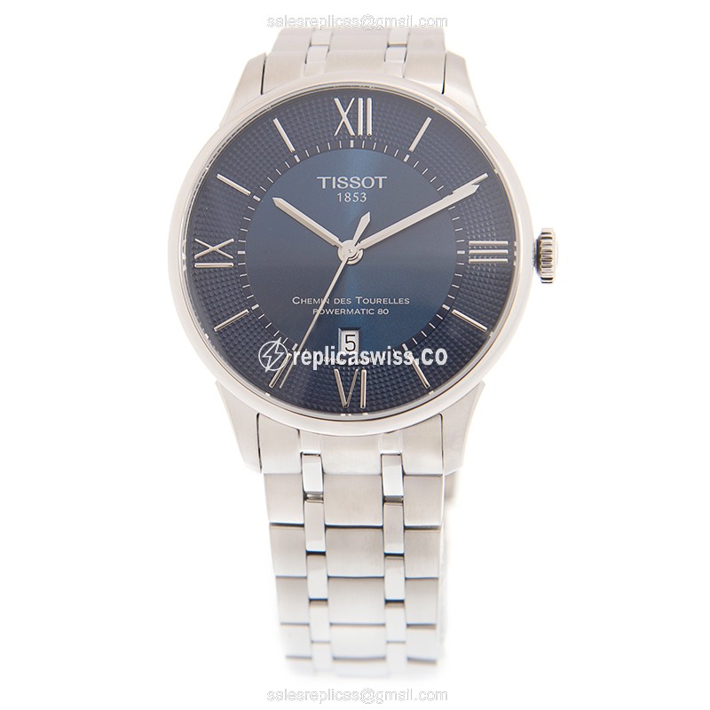 Automatic Tissot Chemin Des Tourelles - Steel Case - Blue Dial - Silver Strap - View 2