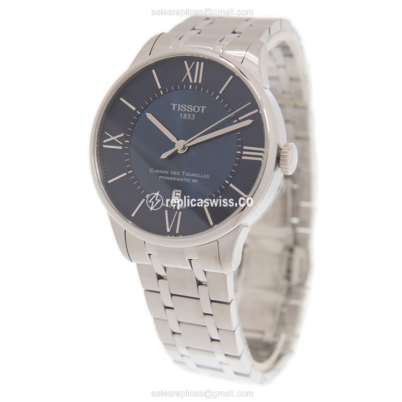 Automatic Tissot Chemin Des Tourelles - Steel Case - Blue Dial - Silver Strap - View 3