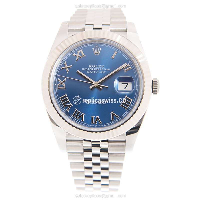 Rolex DATEJUST Replica - Automatic - 18kt White Gold & Steel - Blue Dial - Silver Steel Strap - View 2
