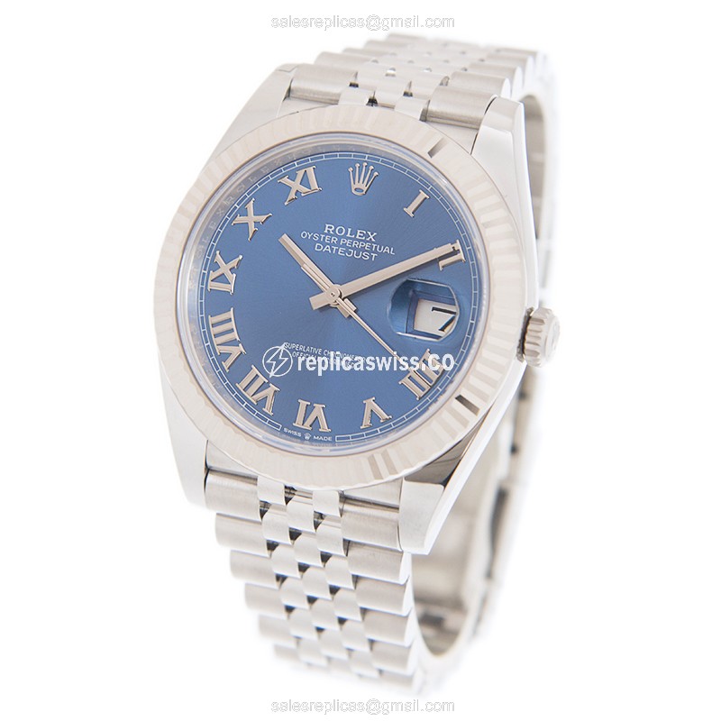 Rolex DATEJUST Replica - Automatic - 18kt White Gold & Steel - Blue Dial - Silver Steel Strap - View 3