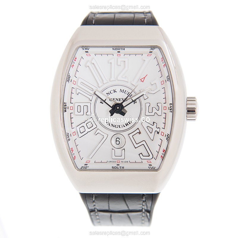 Franck Muller V45 SC DT AC.BC Vanguard Auto - White Dial - Leather Strap - View 2