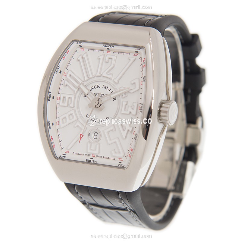 Franck Muller V45 SC DT AC.BC Vanguard Auto - White Dial - Leather Strap - View 3