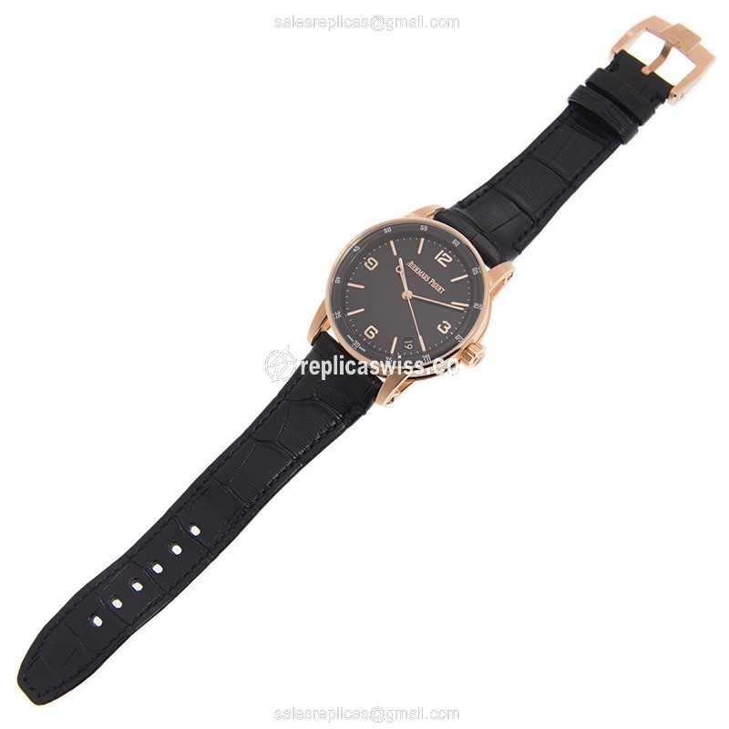Audemars Piguet ROYAL OAK Replica - Automatic - 18kt Rose Gold - Black Dial - Alligator Black Buckle - View 2