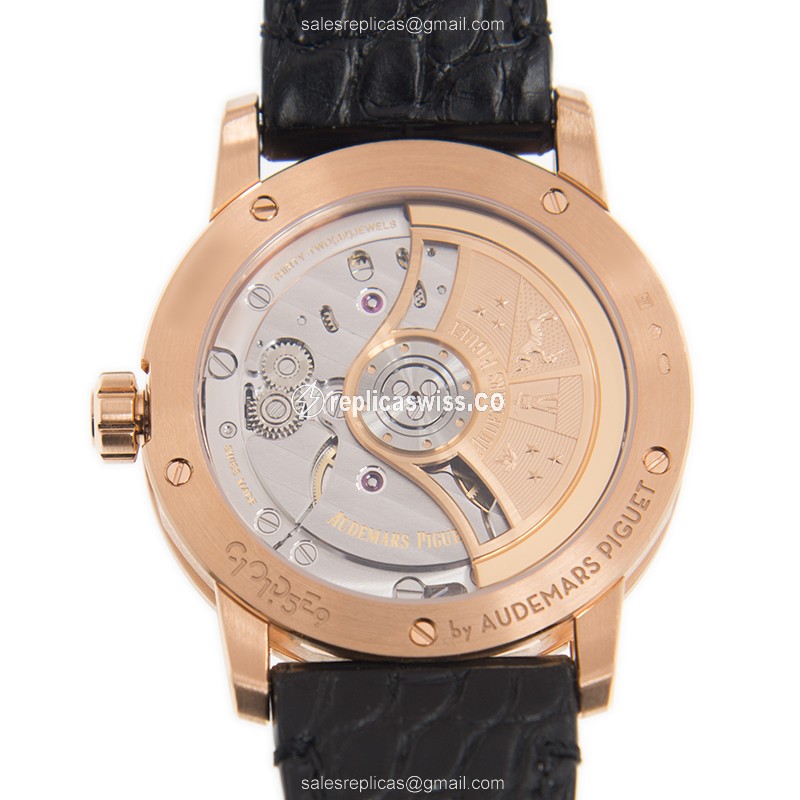 Audemars Piguet ROYAL OAK Replica - Automatic - 18kt Rose Gold - Black Dial - Alligator Black Buckle - View 3