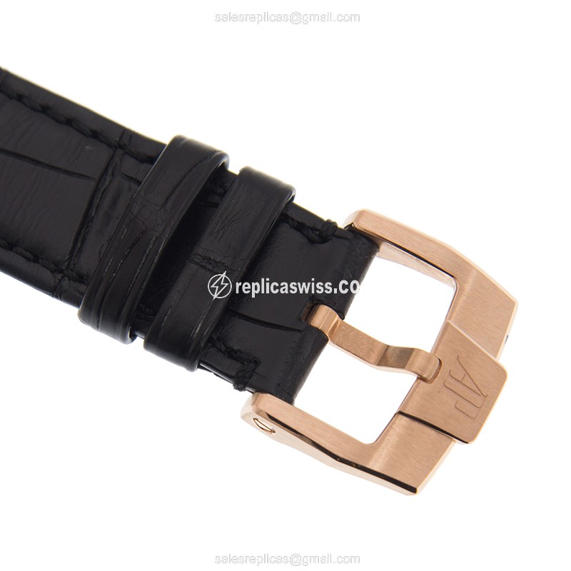 Audemars Piguet ROYAL OAK Replica - Automatic - 18kt Rose Gold - Black Dial - Alligator Black Buckle - View 4
