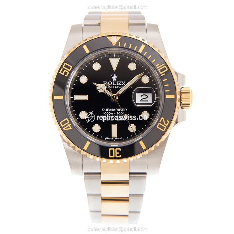 Rolex Submariner Replica - Automatic - 18kt Gold & Steel Case - Black Dial, Gold Strap - View 2