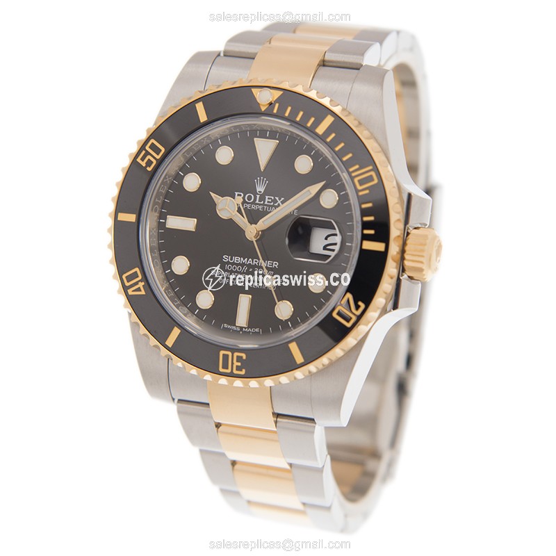 Rolex Submariner Replica - Automatic - 18kt Gold & Steel Case - Black Dial, Gold Strap - View 3