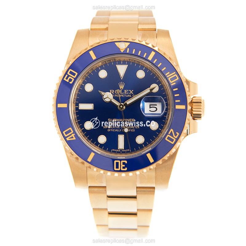 Rolex Submariner Replica - Automatic - Gold Case - Blue Dial - Gold Strap - View 2