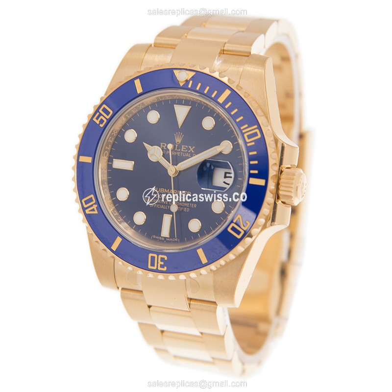 Rolex Submariner Replica - Automatic - Gold Case - Blue Dial - Gold Strap - View 3