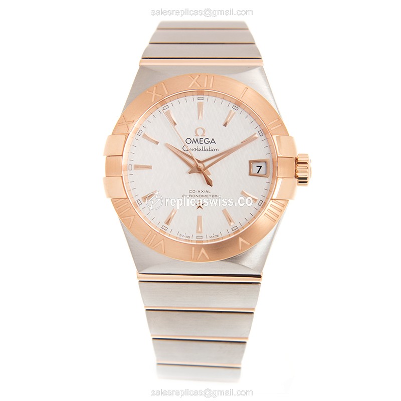 Omega Constellation Replica - Automatic - 18kt Rose Gold & Steel Case - White Dial - Gold Strap - View 2