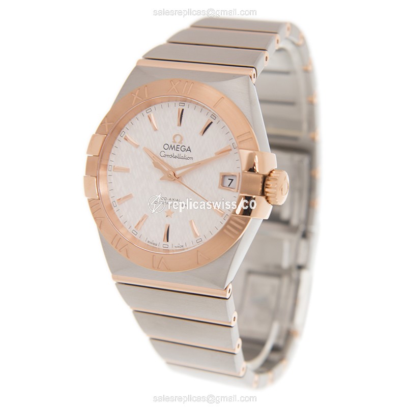 Omega Constellation Replica - Automatic - 18kt Rose Gold & Steel Case - White Dial - Gold Strap - View 4