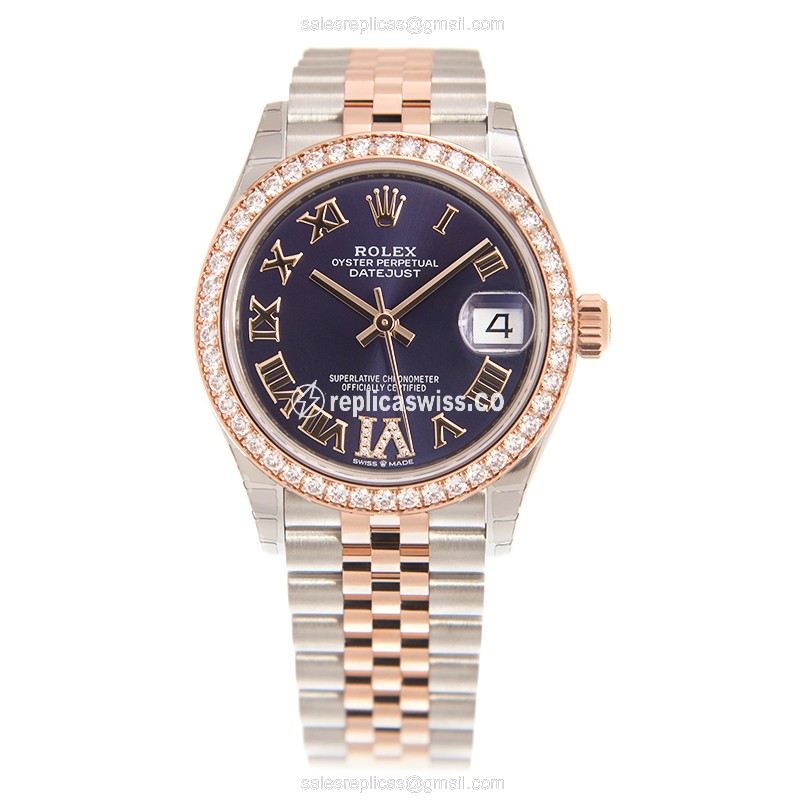 Rolex Datejust Replica - 18kt Rose - Automatic - Purple Dial, Gold Clasp & Steel Strap - View 2