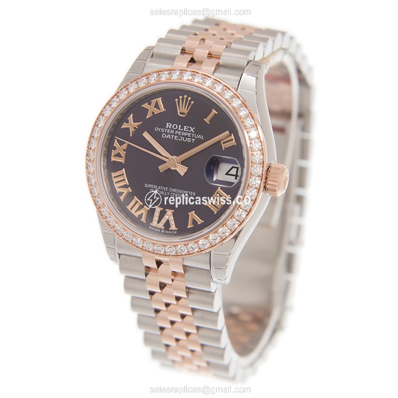 Rolex Datejust Replica - 18kt Rose - Automatic - Purple Dial, Gold Clasp & Steel Strap - View 3