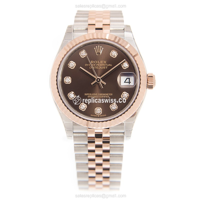 Rolex Datejust Replica - Automatic - 18kt Rose Gold on Steel - Brown Dial - View 2