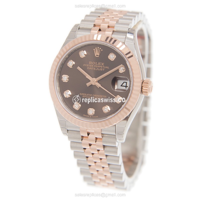 Rolex Datejust Replica - Automatic - 18kt Rose Gold on Steel - Brown Dial - View 3