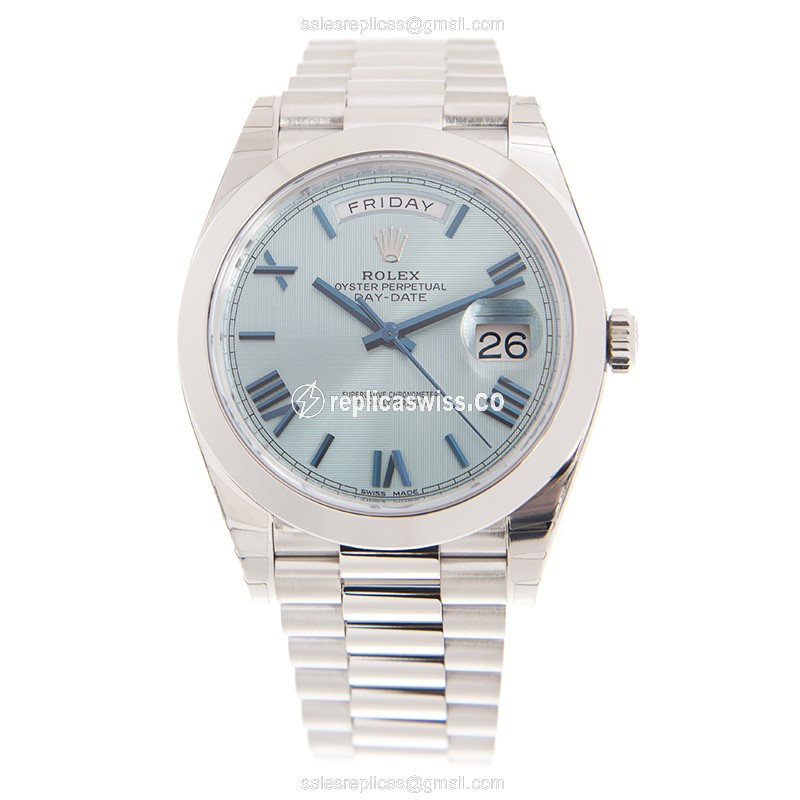 Rolex DAY-DATE Replica | Automatic | 950 Platinum Case, Blue Dial | Silver Clasp & Strap - View 2
