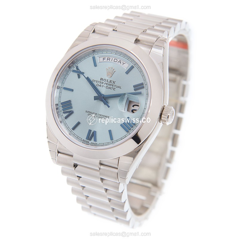 Rolex DAY-DATE Replica | Automatic | 950 Platinum Case, Blue Dial | Silver Clasp & Strap - View 3